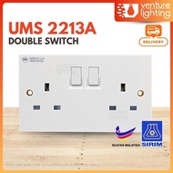(1PC) UMS 2213A DOUBLE SWITCH SOCKET 13A Switched Socket Outlet 2213A SIRIM Wall Socket Outlet 3 Pin Double Socket