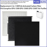 Fits EuropAce EPU3300 EPU-3300S EPU-3300T Air Purifier Replacement 2-in-1 HEPA &amp; Activated Carbon Filter