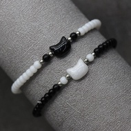 高颜值细款黑白简约百搭小猫咪闺蜜手串开学女友礼物情侣手链High aesthetic value, slim black and white, simple and versatile, little