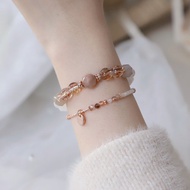 黑金超七 彩兔毛 白幽靈 月亮石 水晶手鏈/聖誕禮物 女朋友禮物