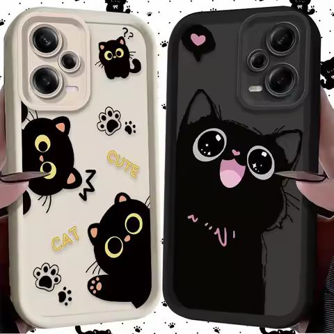 Cute Cartoon Black Cat Case for Xiaomi Redmi A5 A4 A3 A3X A2 A1 Plus 13X Redmi K80 Ultra K70 K70E K6