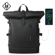 HK กระเป๋าเป้สะพายหลังของผู้ชาย,กระเป๋าเป้สะพายหลังแล็ปท็อป15.6นิ้วกระเป๋าสะพายเดินทางขยายได้กระเป๋าเป้สะพายหลังโรงเรียนกระเป๋าเดินทางกันน้ำความจุเยอะของผู้ชายพร้อมชาร์จพอร์ต USB
