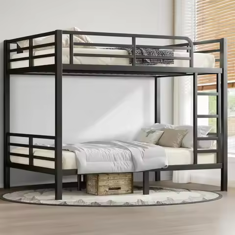 Full Over Full Bunk Bed Frame, Heavy Duty Metal Loft Bed for Adults/Teens, 350/500LB Capacity w/Ladd