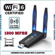 SHIPPINGbebas - USB 1800 MBPS WiFi 6 Dual Band 2.4Ghz 5Ghz Wireless Dongle Adapter