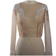 NUDE TULLE WHITE NECKLESS BUTTONS BOLERO WEDDING. CARDIGAN VEST/ WEDDING BOLERO/.