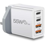 UK Travel Plug Adapter, Type G Plug Adapter 55W 4 Port UK USB C Charger Fast Charging Block UK Irela
