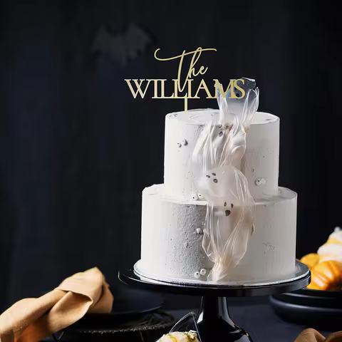 Personalised The Last Name Wedding Cake Topper Custom Surname Wooden Silver Rose Gold Black Wedding 