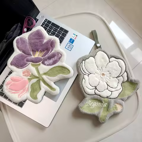 INS Floral Hand Towel Flower Style Kitchen Hankerchief Absorbent Towel Kitchen Wipe Cloth Bathroom H