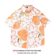 Weijia Clothing Harajuku Fengfan Print Short-sleeved Shirt M#唯佳服饰 原宿风满印短袖衬衫男女潮牌宽松bf休闲情侣衬衣新款&8.28&