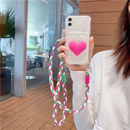 Crossbody Lanyard Necklace Rope Strap Card Holder Heart Clear Phone Case For OPPO A17 A17K A58 A78 A12 A7 A8 A31 A52 A92 A32 A33 A53 A7X F9 A54 A74 A15 A35 A16 A55 A5 A3S A9 A11X A96 A93 A16K A16E A36 A76 A57 A1K R17 RENO 9 PRO 8 PRO PLUS 7 PRO 7Z 6Z 6 5