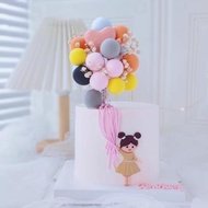 網紅小公主兒童生日創意蛋糕裝飾可愛小女孩小兔子牽氣球擺件裝扮