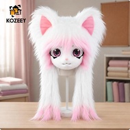 [KOZEEY] Furry Head Headpiece Cute Furry Animal Hood Cosplay Cat Ear Black White