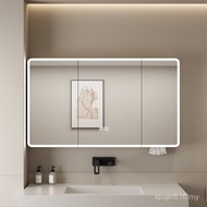 Wooden Mirror Cabinet Multifunctional Smart Bathroom Mirror Cabinet Storage Rack Arc Storage Mirror 