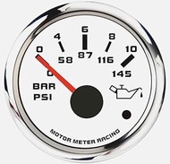 MOTOR METER RACING W Pro Series 52mm 2-1/16" Oil Pressure Gauge 0-145 PSI / 0-10 BAR White Dial Red