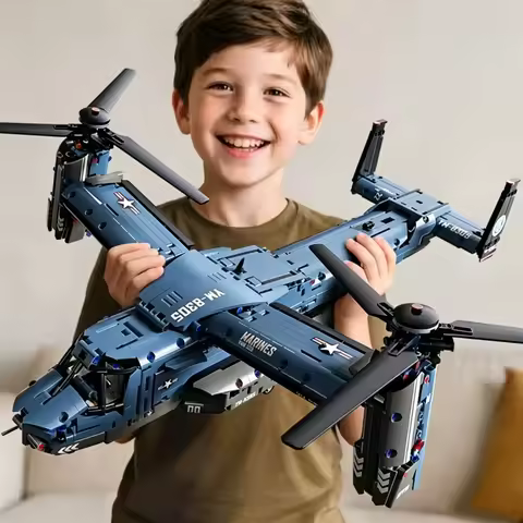 Military V-22 Osprey Tiltrotor Building Block Set Large High-Simulation Pulley Aircraft Model Propel