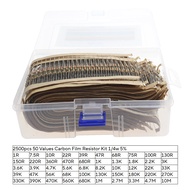 2500pcs Resistor Kit 1/4W 5% Tolerance Carbon Film Resistors 1 Ohm-10M Ohm 50 Types 10R 39R 680R 56K