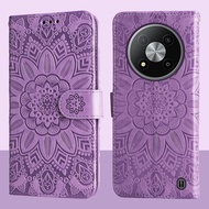 Magnetic Leather Wallet Flip Case For ZTE Blade A73 5G Embossed Sunflower Phone Cover