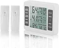 Digital Refrigerater Therometer, Wireless Digital Audible Alarm Fridge Freezer Thermometer with 2PCS Sensor Min/Max Display.
