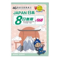 Happy 日本 SoftBank 日本8日4G 全無限上網卡數據卡Sim卡電話咭data