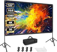 Outdoor Projector Screen with Stand, Qoolfoto 120 Inch Portable Projector Screen, Indoor Outdoor Pro