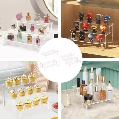 Clear Acrylic Display Stand For Anime Figures Cupcake Shelf Organizer Desserts Holder Jewels Display