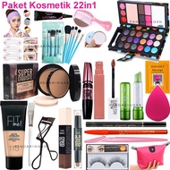 Paket Kosmetik Lengkap Glow Up 22in1 Murah Set Makeup Wajah Bedak Maskara Lipcream Lipbalm Spons Eyeshadow Dompet Cermin Bulat Sisir+Cermin Kuas 5in1 Bandana Masker Foundation Tube Concealer  Bulu Mata+Lem Pensil Alis Eyeliner GRATIS Tas Kosmetik