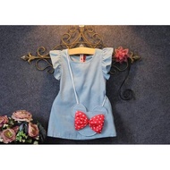 Minnie Denim Short Dress With Bag For Toddlers / Children 's Jeans Dres