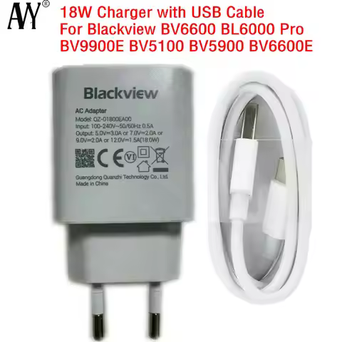 Original Charger for Blackview, EU Travel Power Adapter, Type C Cable, BV6600, BL6000 Pro, BV9900E,