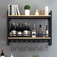 Black Iron Wine Rack With Wooden Board ，Wall Mounted Wine Bottle Holder And Hanging Glass Stemware Goblet Shelf, Storage Wine Shelves for Bars Kitchens (Size : 80x20x61cm) Comfortable anniversary
