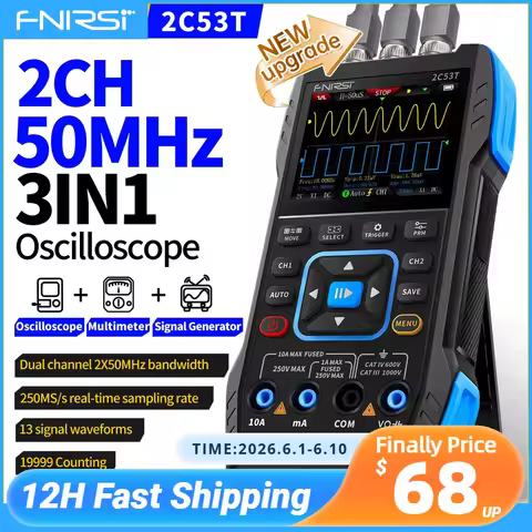 FNIRSI 2C53T Multimeter, Digital Oscilloscope, Signal Generator 3-in-1, 50MHz Dual Channel