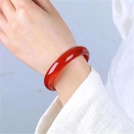 Natural Red Agate Bracelet for Women - Wide Band Jade Bangle, Original Color Red Ice-Grade Chalcedon