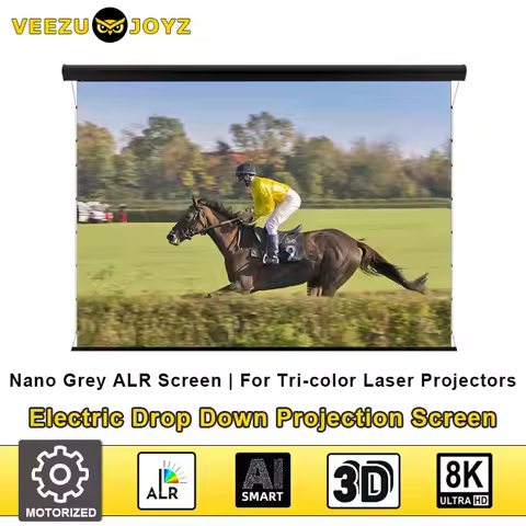 Hot Electric Drop Down Nano Grey ALR Projection Screen Motorized Wall Mount 150" Maximum 16:9 4K for