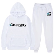 Discovery channel men Hooded Sports Suit Women Casual Solid Color Hoodie and Pants 2 Pieces Set Fleece Sportswear Jogging Suits