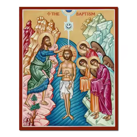 Baptism of Christ Icon Orthodox Canvas Print Theophany Jordan River Byzantine Wall Art for Chapel & 