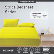 Cadar Hotel Stripe Fitted Bedsheet Kain Sejuk Cotton Getah Keliling Cadar Single Queen Bed Sheet