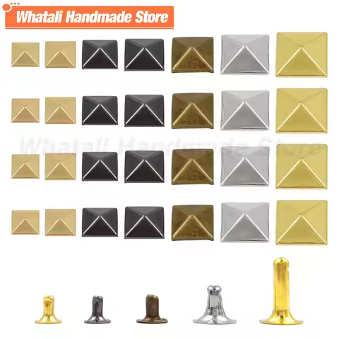 100sets Metal Pyramid Cap Rivets Square Rivet Studs for Leather Craft Bag Belt Clothing Garment Shoe