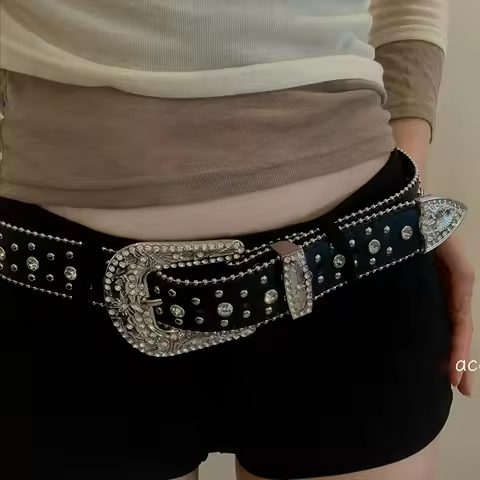 Y2K Rhinestone Belt Belt Brand 2.3cm Bling Sequin Designer Belts Pu Fashion Waistband Jeans Pants De