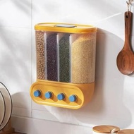Kitchen Containers 4 Grids Cereal Dispenser Wall-Mounted Sealed Cereal Storage Containers Grain Box 