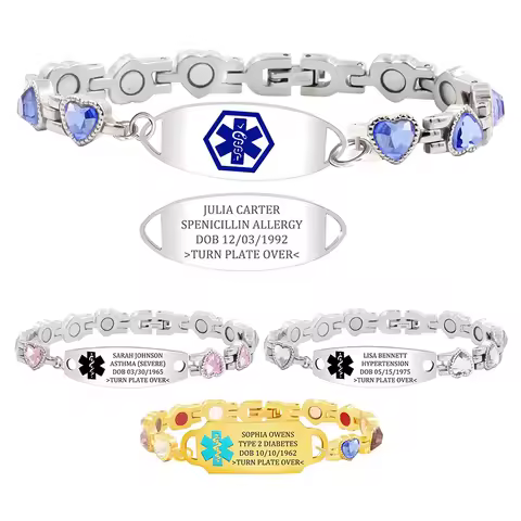 Custom Medical Alert Bracelets for Women Personalized Medical ID Bracelets Custom Engraved Emergency