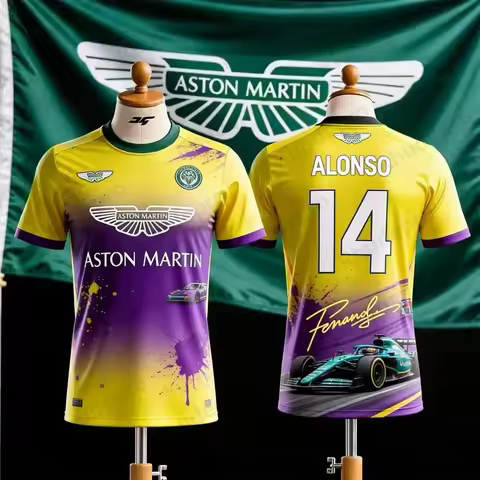 Men's Aston Martin T-Shirt Alonso 14 Summer Trendy Man Sportswear Brand Car Casual Outfit