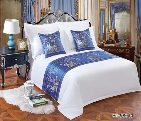 High-grade New Chinese Style Purple Bird Ink Painting Hotel Bed Runner Hotel Sailboat Landscape Pain