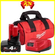 Milwaukee M12 Starter Pack M12B4 M12 x 4.0ah Battery + C12C M12 Charger + M12 Contractor Bag (S) Com