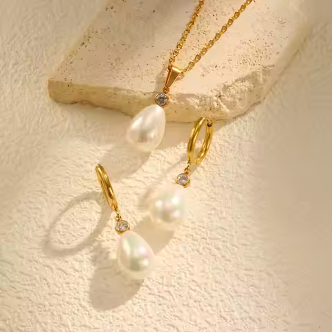 Vnox Fashion Water Droplet Pearl Pendent Necklace For Women,Stainless Steel Chain Teardrop Neck Ear