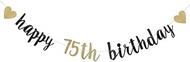 DONGYLJL Black and Gold Glitter Banner，75th Birthday Decoration，Pre-Strung， Banner for Birthday Part