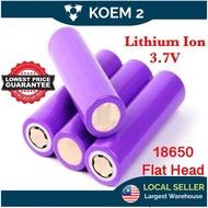 REAL 18650 Lithium Ion 3.7V Flat Head Fan Torch Battery - PURPLE COLOUR