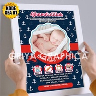 Baby biodata sailor plus frame size 10 rs 24x34 cm birth gift/ baby birth biodara sailor theme baby 