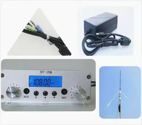 15W 86MHz-108MHz FM Broadcast Transmitter stereo PLL fm radio broadcast station ST-15B + Antenna + p