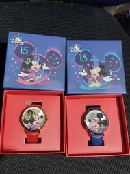 $250一對 香港迪士尼樂園15周年 Mickey Minnie Mouse 米奇米妮 老鼠 手錶 情侶錶 Watch Timepiece 一對 全新正版有盒 (原價$592一對) Disneylan