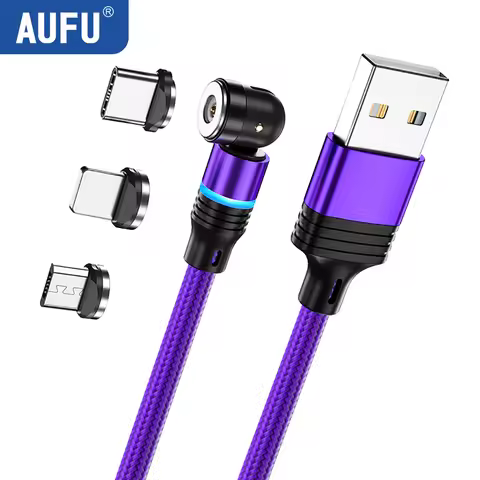 AUFU 3 in 1 540 Rotate Magnetic Type C Cable Micro USB Magnet Fast Charging Cable With LED For iPhon