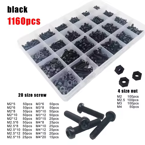 300/700/1160pcs M2 M2.5 M3 M4 Black White Nylon Plastic Insulating Cross Phillips Pan Round Head Bol